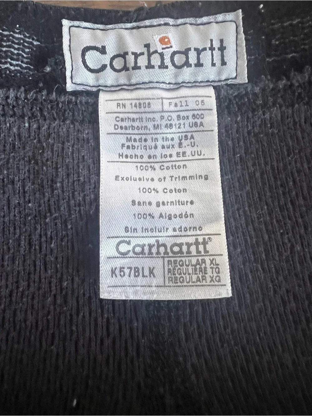 Vtg Carhartt Thermal Base Layer Shirt Long Johns K56 Men XL Black Winter Outdoor